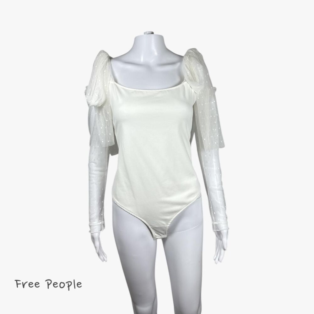 Intimately Free People Women's Shoulder Ties Sheer Bodysuit in White Sz L Fairy